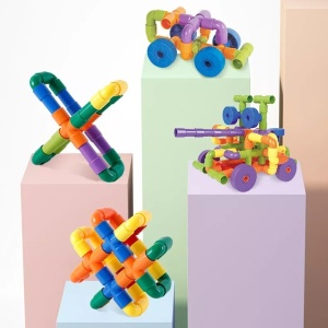 Конструктор с Големи цветни тръби - игра STEM - 108 части - Img 6