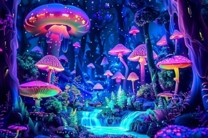 Светещ в тъмното комплект-2 UV LED бара + 1 UV LED лента, 4 светещи ресни с обръч , светещ декор, килимче и огледало