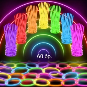 Светещ в тъмното комплект-2 UV LED бара + 1 UV LED лента, 4 светещи ресни с обръч , светещ декор, килимче и огледало
