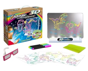 Интерактивна 3D дъска, Magic Drawing Board, ярка, прозрачна, с 3D очила, със светодиоди и 4 флуоресцентни карти