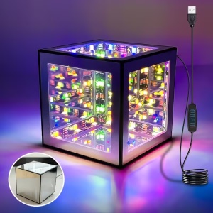 Магически 3D LED куб „Безкрайно огледало“ 3D RGB Сензорна Лампа