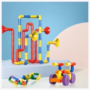 Конструктор с Големи цветни тръби - игра STEM - 108 части