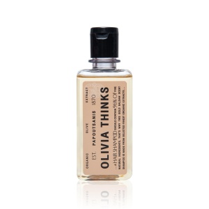 Șampon hidratant, Olivia Thinks, 70ml, natural, extract ulei de masline, keratina vegetala si pantenol, 0% parabeni, 0% SLES, 0% ulei mineral.