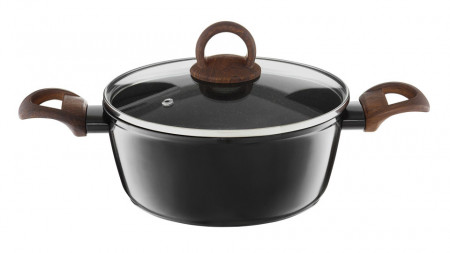 Oala cu capac 24cm 4.4L cu invelis Qualum Basic Stone Edition Darkwood