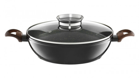 Tigaie adanca 28cm cu capac Aroma Knob System cu invelis Qualum Basic Stone Edition Darkwood