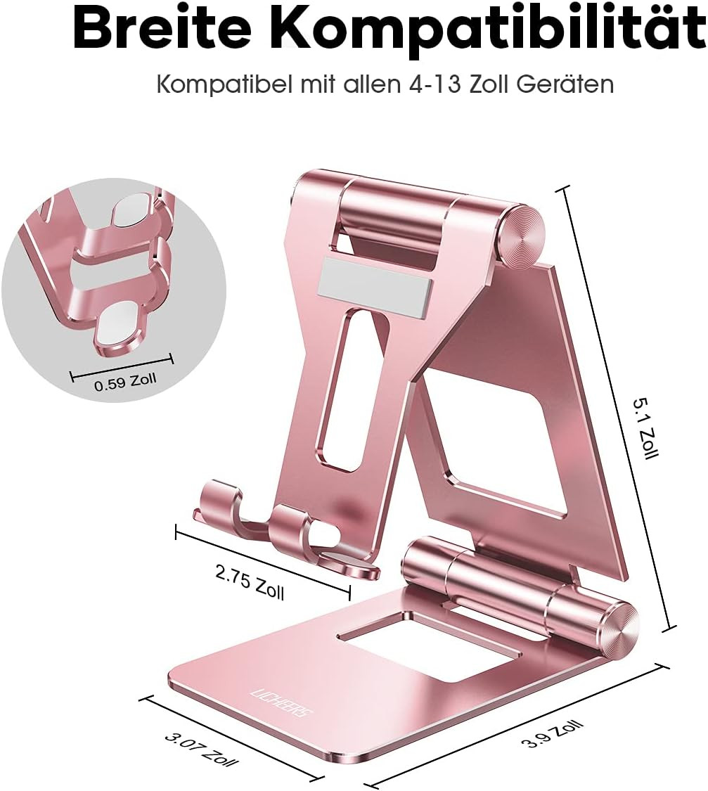 Suport reglabil pentru telefon/tableta Licheers, aliaj aluminiu, rose gold, 4-13 inchi - 3 | YEO