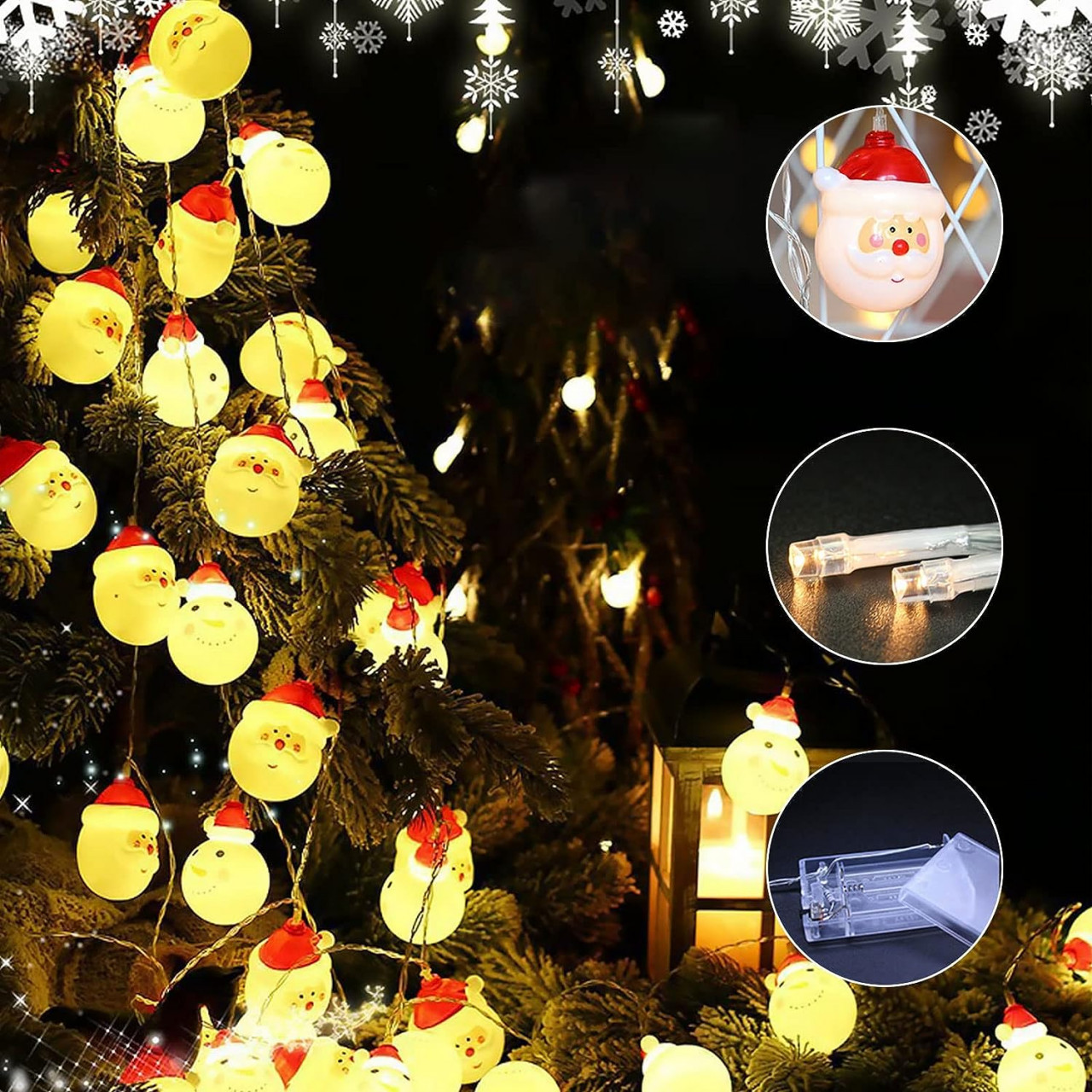 Instalatie de Craciun cu 20 de becuri Cantik, LED, baterii, alb/rosu, 3 m - 2 | YEO
