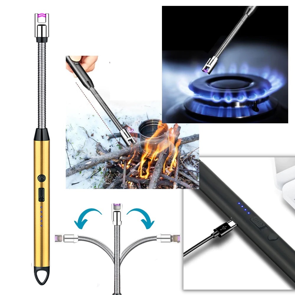 Bricheta electrica cu plasma, portabila, reincarcabila, rezistenta la vant, pentru aprinderea focului la aragaz, semineu, lumanari, gratar, aurie - 1 | YEO