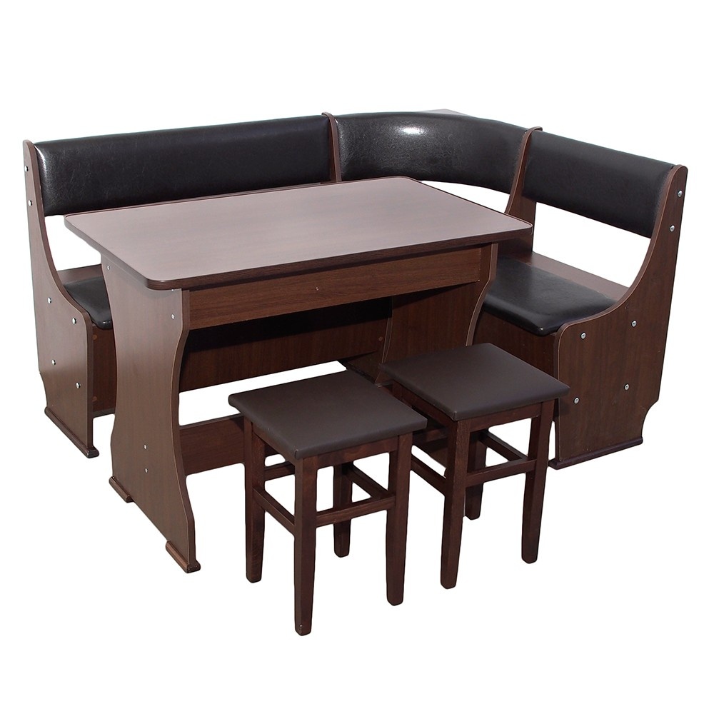 Coltar de bucatarie MIOARA, PAL Melaminat, Masa fixa, 2 taburete tapitate, Wenge - 1 | YEO