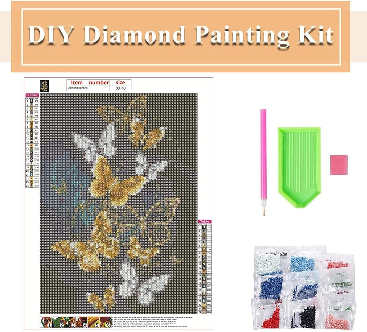 Set de creatie cu diamante KAMIERFA, model fluturasi, multicolor, 30 x 40 cm - 2 | YEO