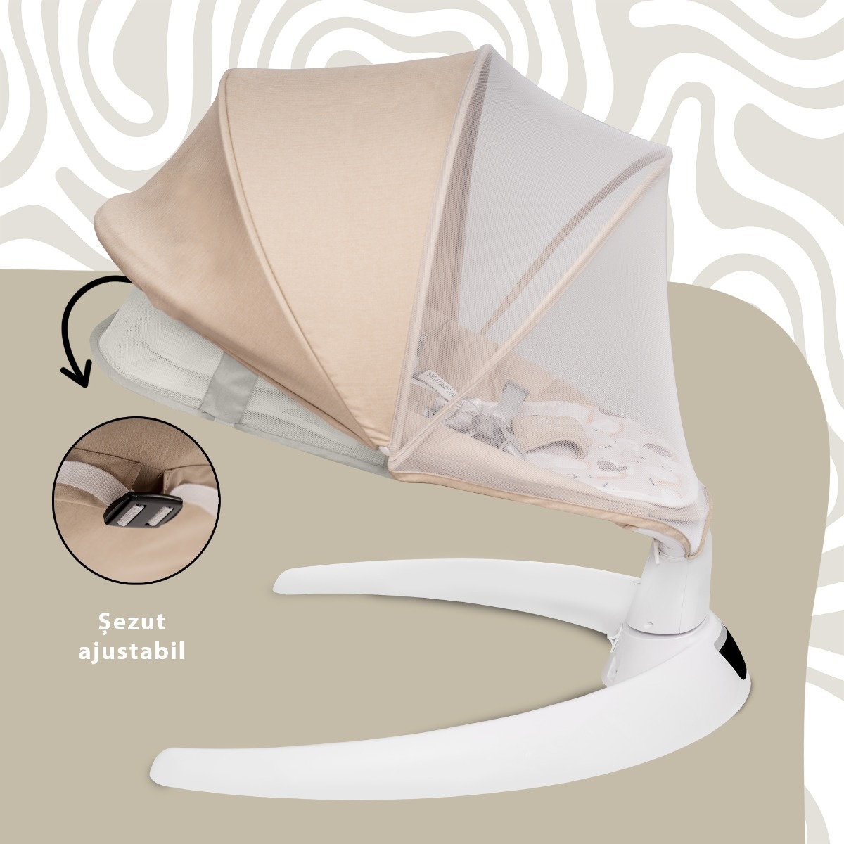 Leagan electric pentru bebelusi, cu spatar reglabil si senzor de miscare, AppeKids Evoque - Bubble Beige - 2 | YEO