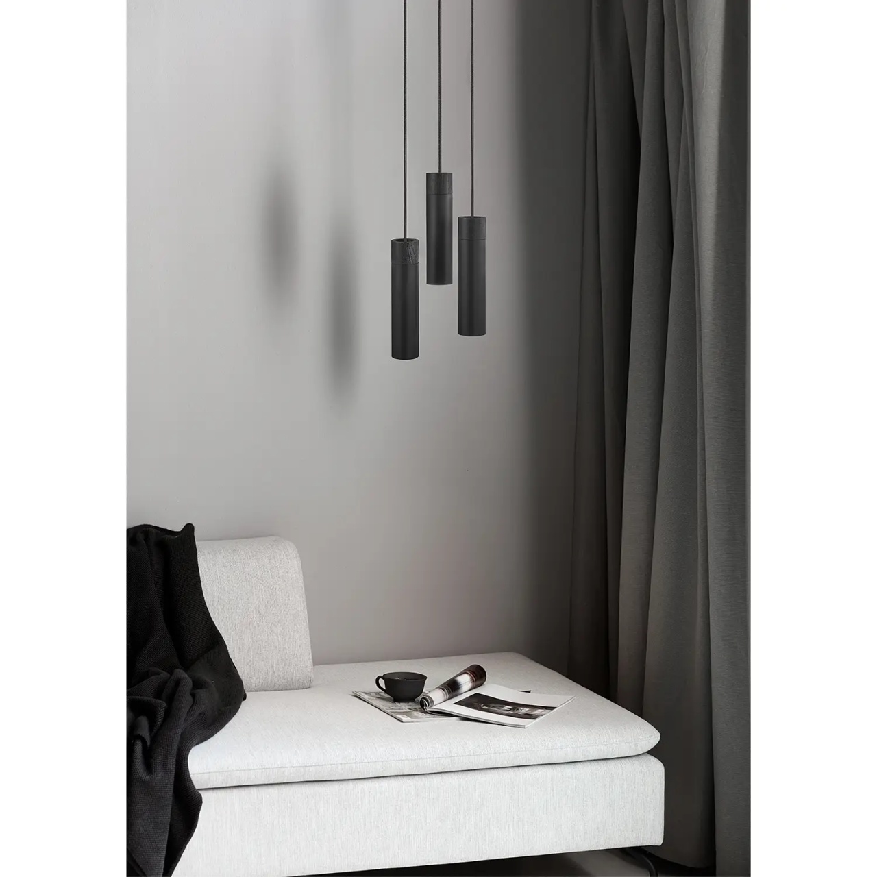 Lustra tip pendul Tilo, 3 lumini, metal/lemn masiv, negru, 22 x 6 x 200 cm - 2 | YEO