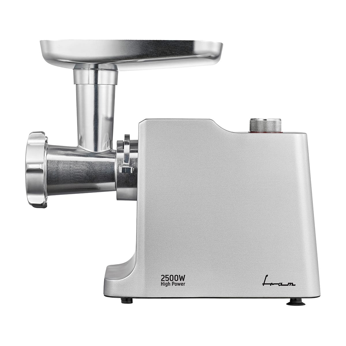 Masina de tocat FRAM FMG-2500X, 2500 W, capacitate de tocare: ≥ 2 kg/min, accesorii pentru rosii si carnati, 2 site de taiere, 2 viteze + functie Reverse, Aluminiu, RESIGILAT, 1 AN GARANTIE - 1 | YEO