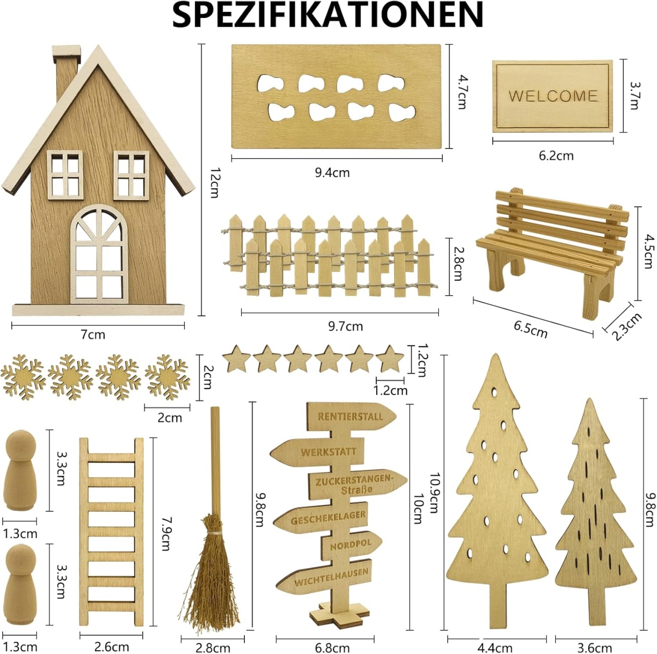 Set de mini-decoratiuni pentru Craciun Heimcore, lemn, natur, 25 piese - 2 | YEO