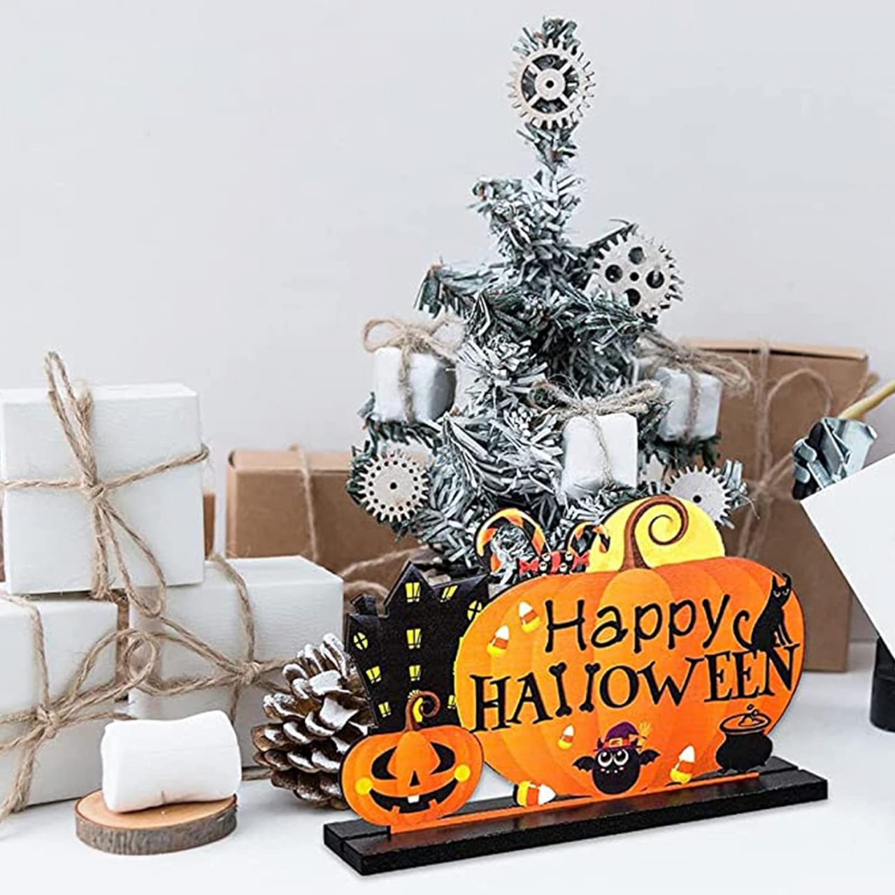 Decoratiune pentru Halloween StreeHerjjkeA1, acril, portocaliu/negru, 15 x 9 cm - 3 | YEO