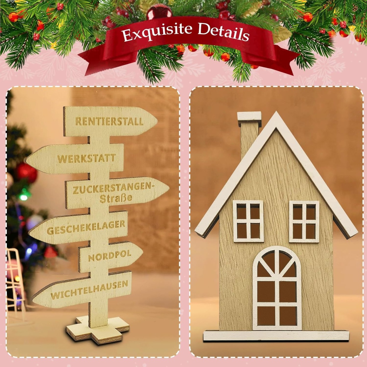 Set de mini-decoratiuni pentru Craciun Heimcore, lemn, natur, 25 piese - 3 | YEO
