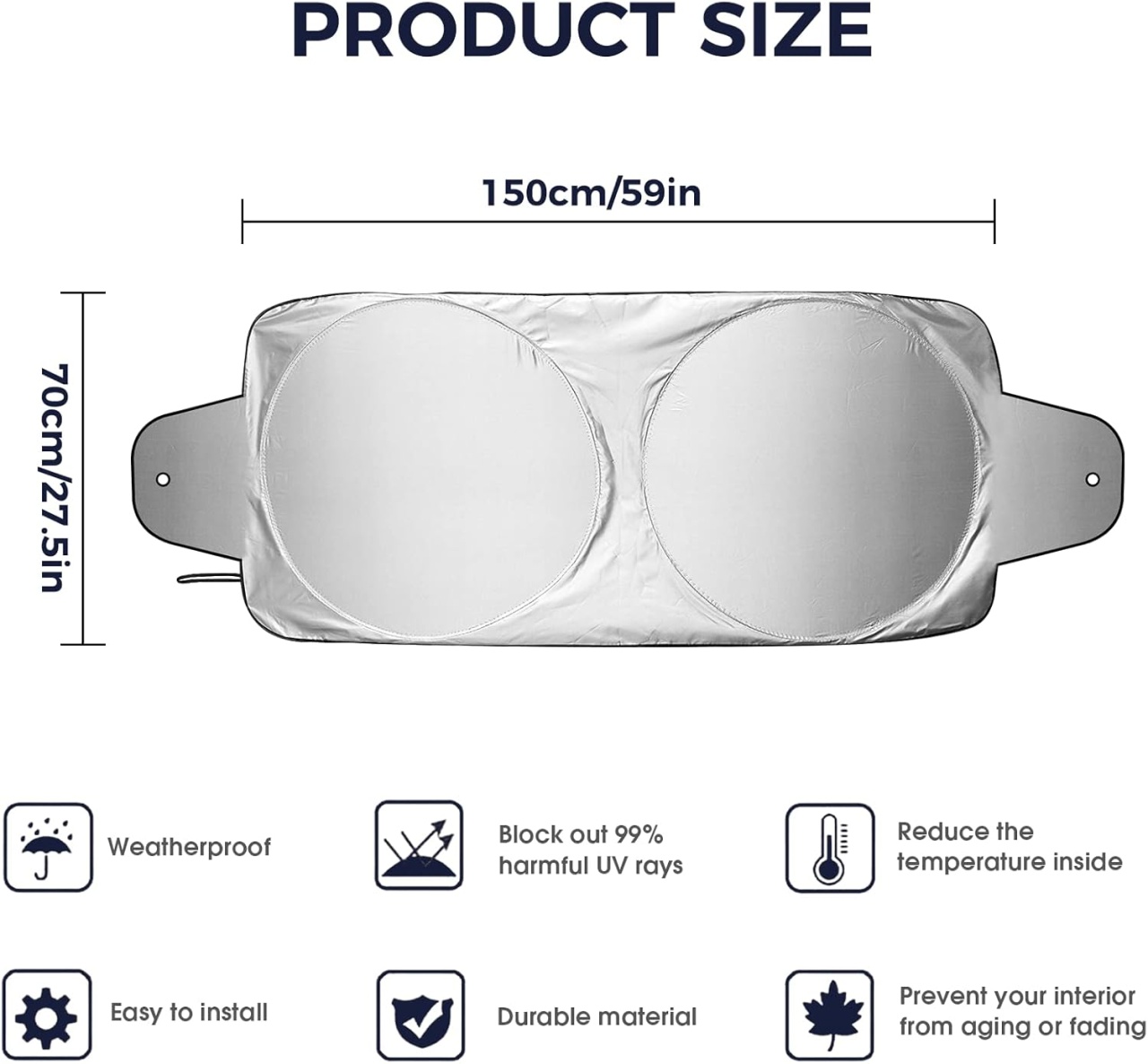 Parasolar auto Infreecs, aluminiu, argintiu/negru, 70 x 150 cm - 1 | YEO