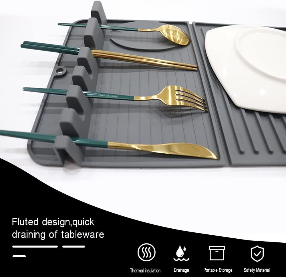 Covoras pentru vase Shackcom, silicon, gri, 40 x 26 x 0,5 cm - 2 | YEO