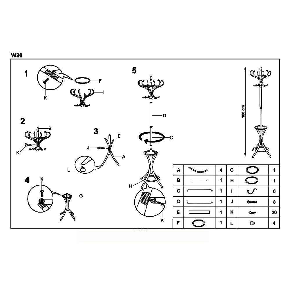 Cuier pom lemn curbat, 12 agatatori HM W30, fag - 1 | YEO