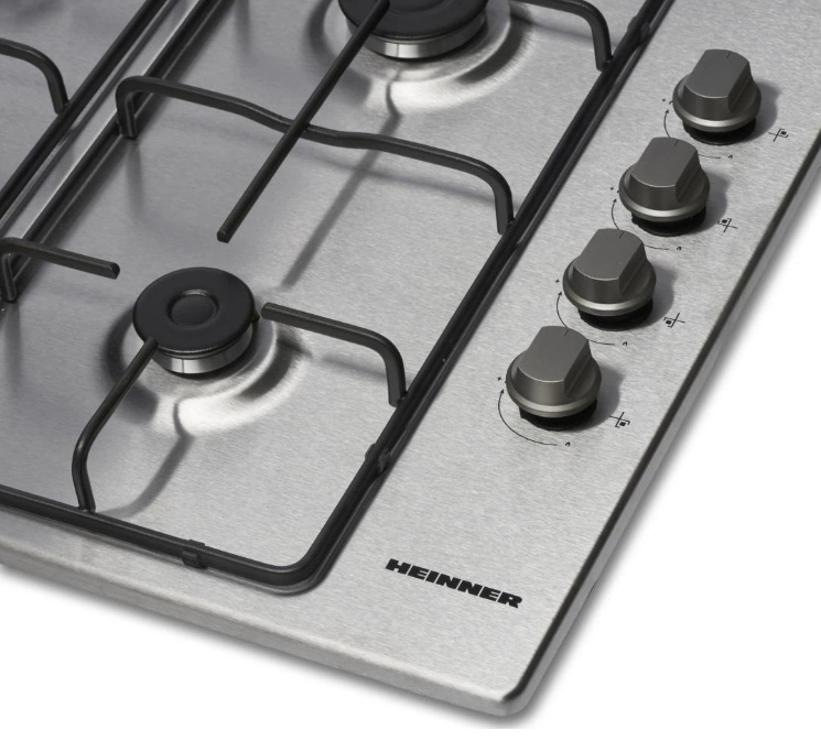 Plita incorporabila Heinner HBH-V4IEIX, Gaz, 4 arzatoare, Aprindere electrica integrata, Control lateral, 58 cm, Inox, RESIGILAT, 1 AN GARANTIE - 1 | YEO