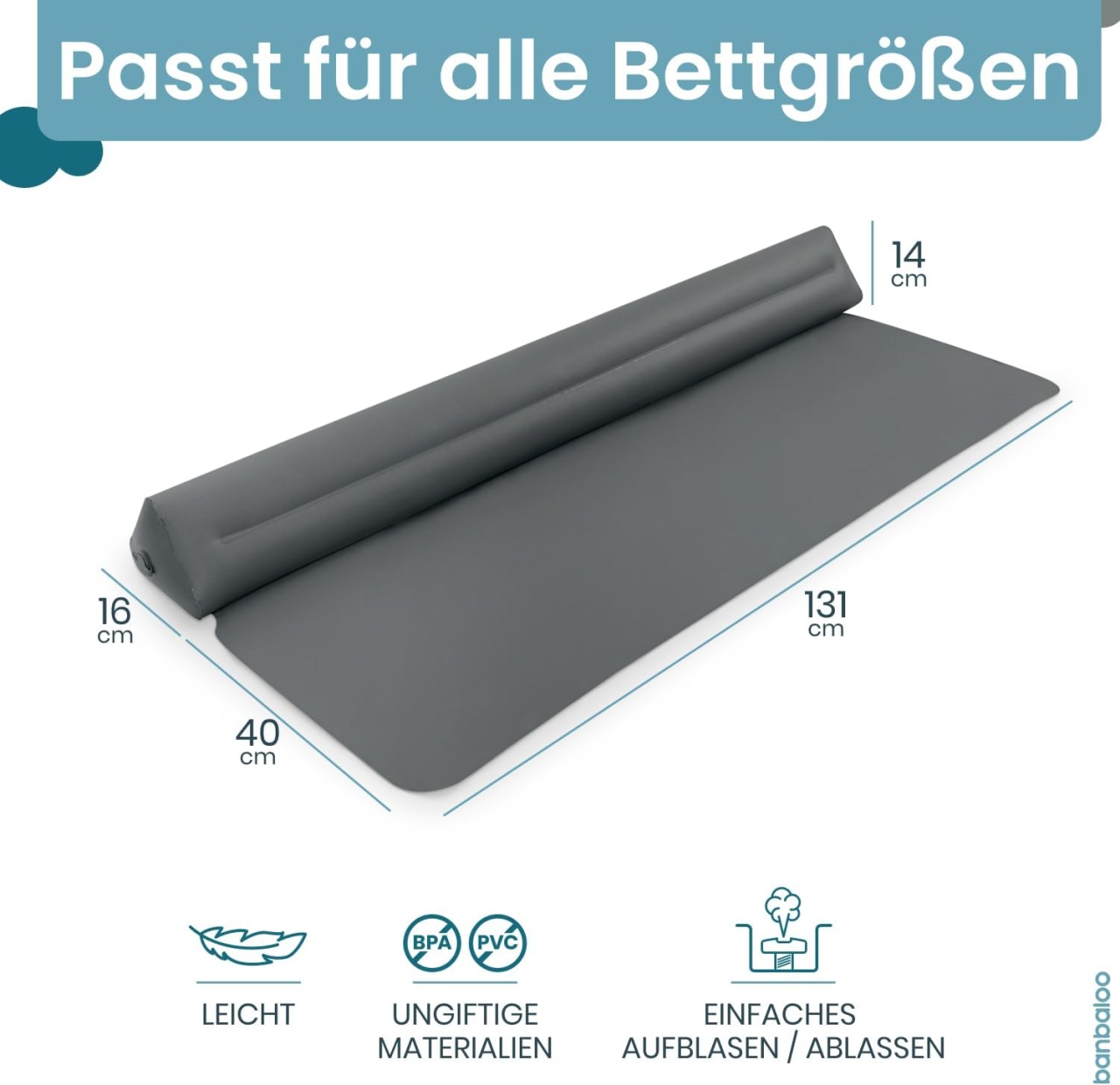 Set de 2 protectii pentru marginea patului Banbaloo, TPU, gri, 56 x 15 cm - 1 | YEO