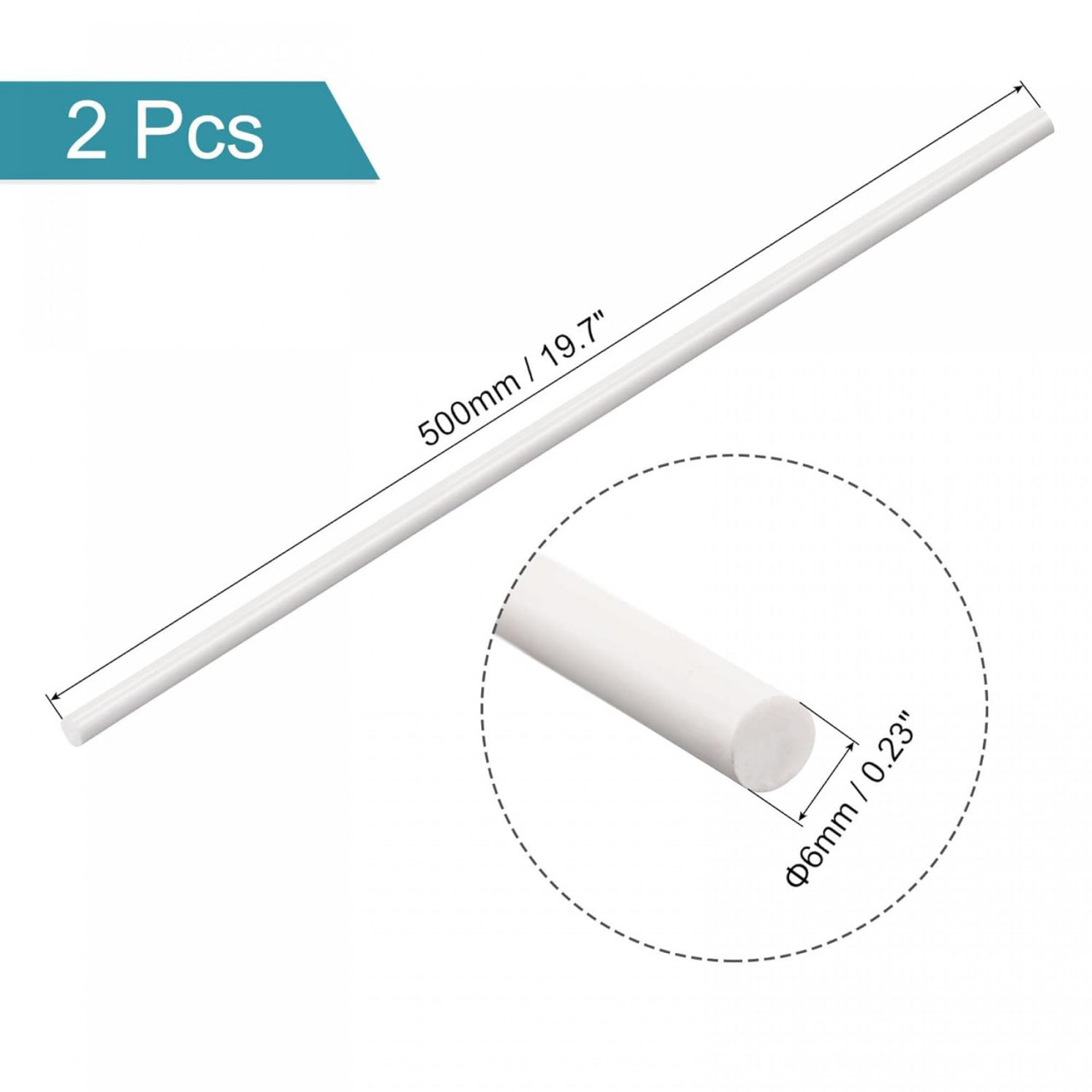Set de 2 tije rotunde solide pentru proiecte arhitecturale Sourcing Maps, ABS, alb, 50 x 0,6 cm - 1 | YEO