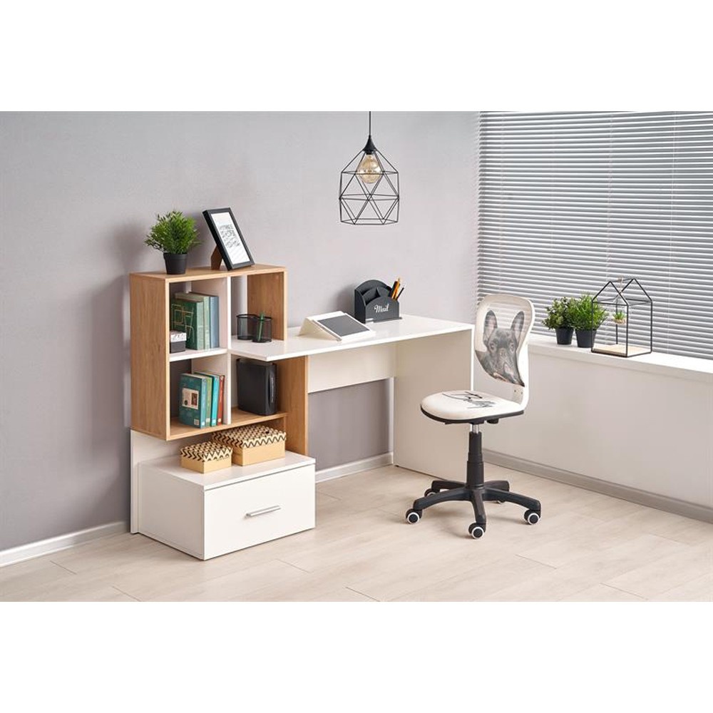 Birou HM Grosso stejar auriu - alb 149 x 105 x 50 cm - 1 | YEO