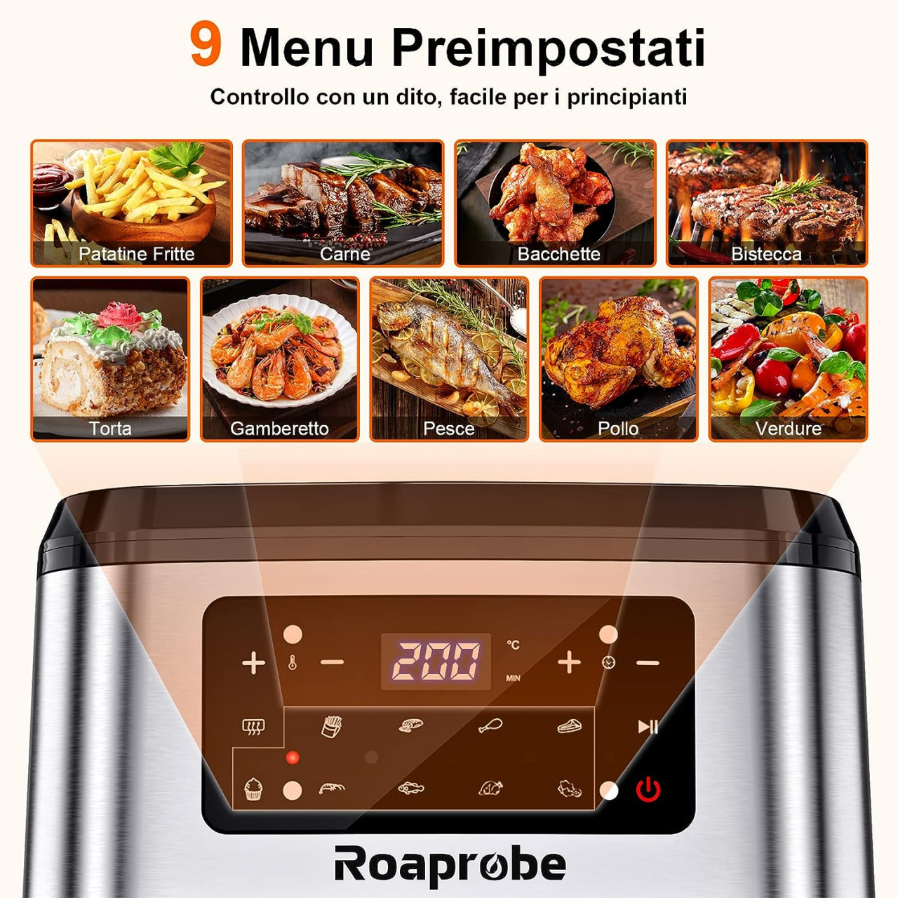 Friggitrice Ad Aria 10 Litri, Roaprobe, 5 Accessori E Ricettario