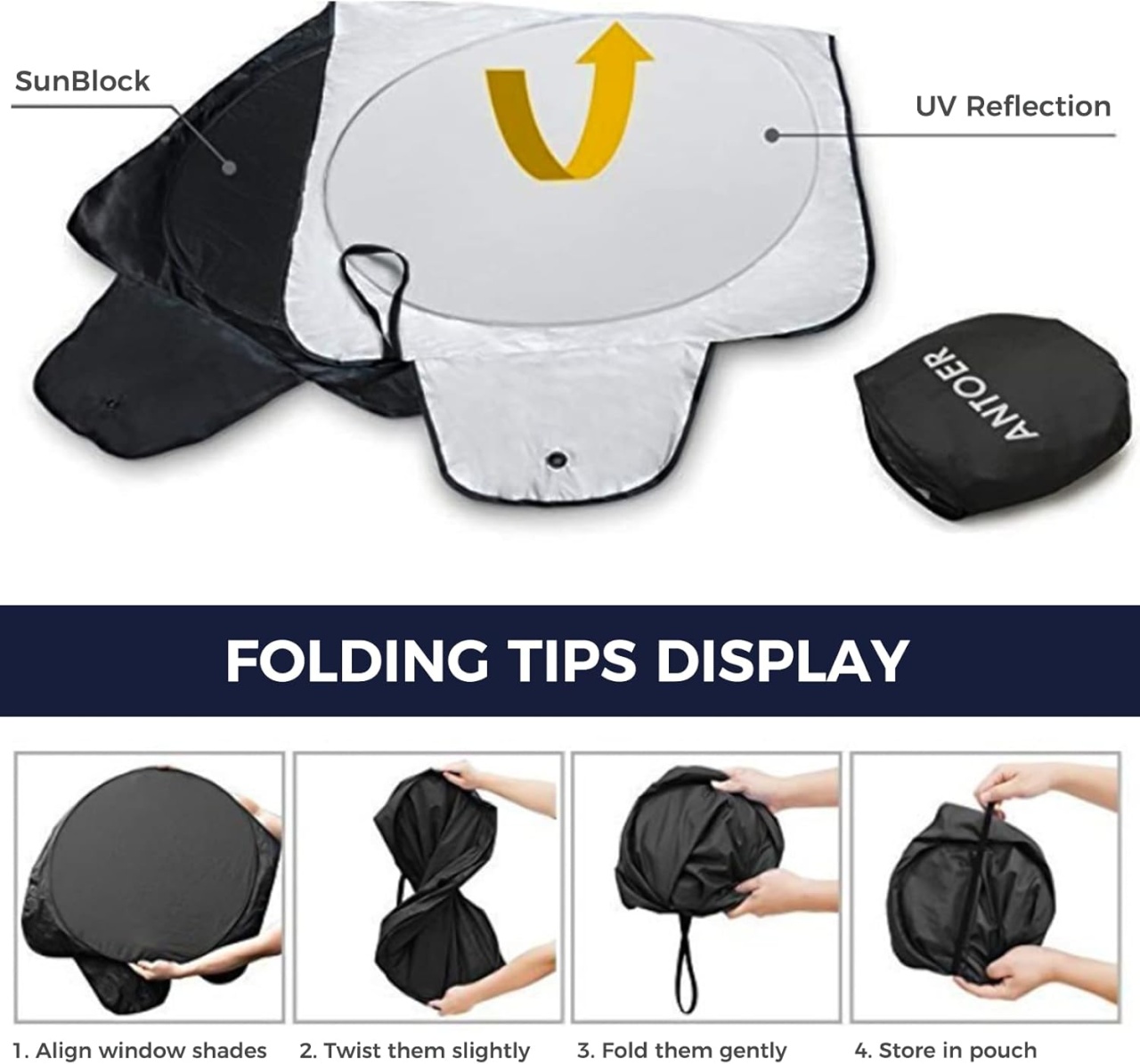 Parasolar auto Infreecs, aluminiu, argintiu/negru, 70 x 150 cm - 3 | YEO