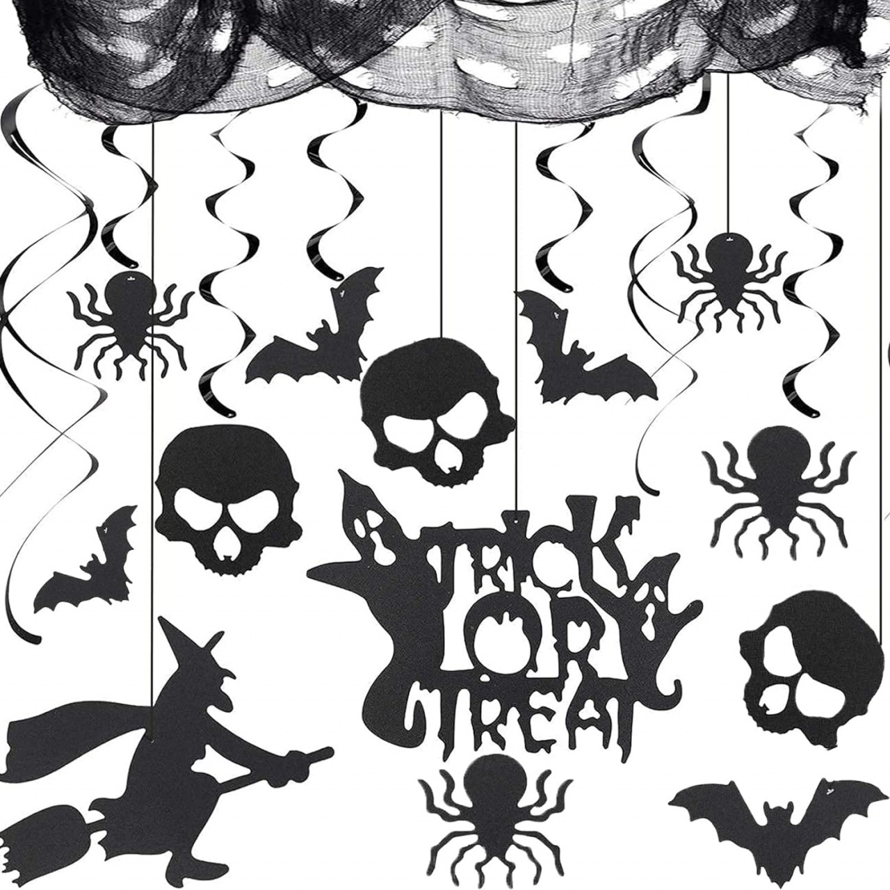Set de decoratiuni pentru Halloween Booaee, bumbac/hartie/PVC, negru, 14 piese - 1 | YEO