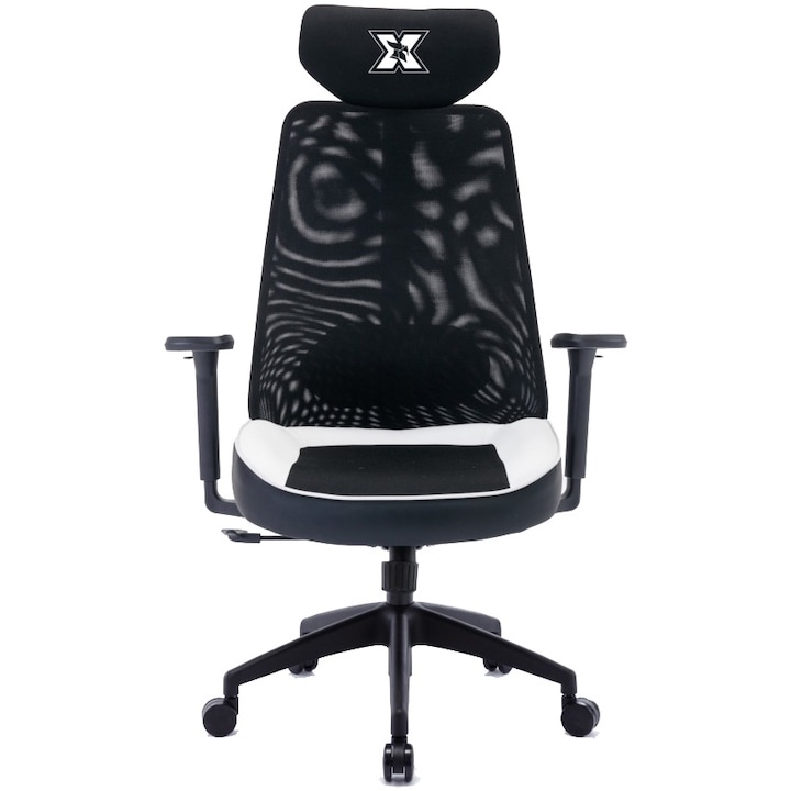 Scaun gaming Serioux Kyrian, Textil, Alb/Negru