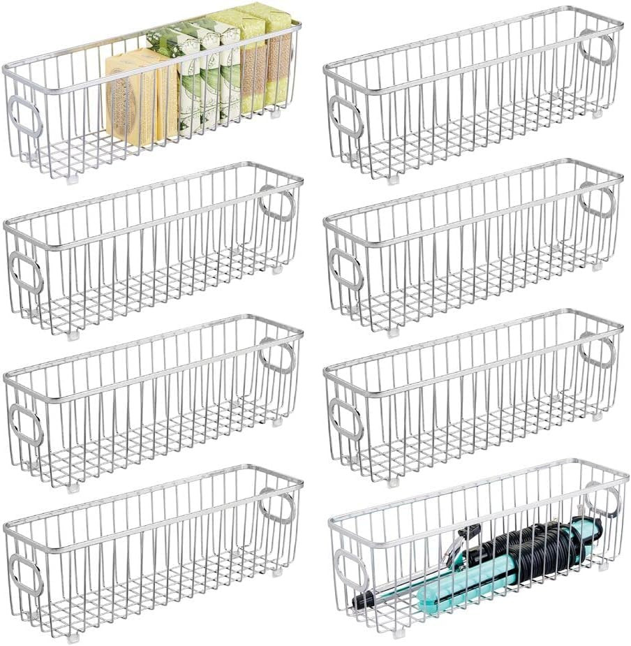 Set de 8 cosuri de depozitare mDesign, metal, argintiu, 37,1 x 10,4 x ...