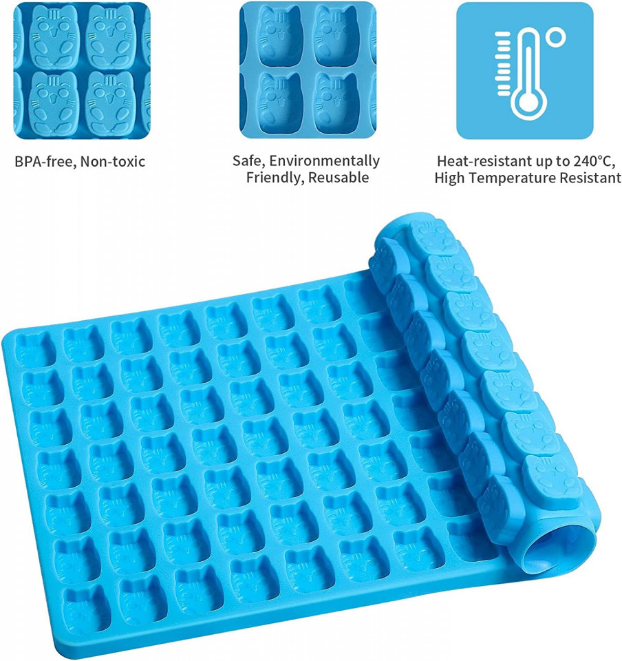 Set de forma pentru biscuiti in forma de pisica pensula si razuitor de aluat  Yosemy, albastru, silicon, 29,8 x 19,9 cm / 21 x 3 cm - Chilipirul Zilei