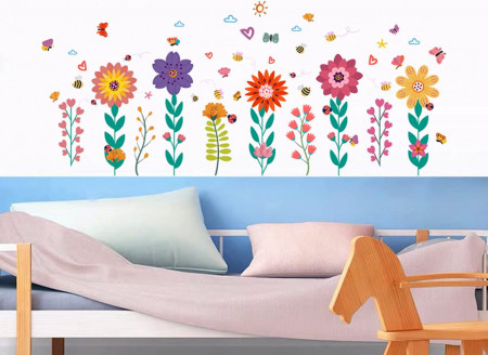 Autocolante de perete AnFigure, vinil/hartie, flori, multicolor, 131,7 cm x 57,1 cm - Img 1
