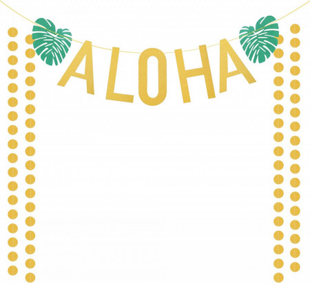 Banner hawaiian ZERHOK, hartie/textil, verde/auriu, 274 cm