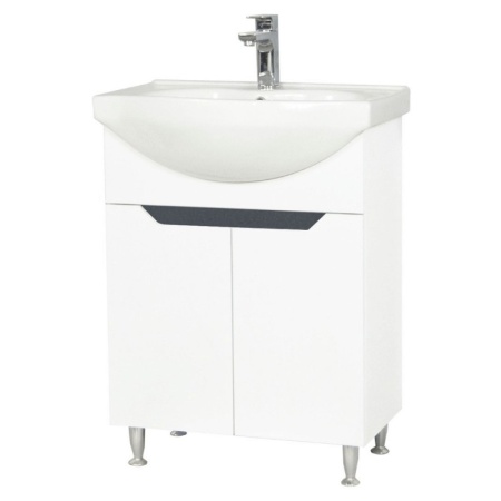 Baza si lavoar baie GN0501, cu picioare si usi, alb/antracit, 60x45x81 cm