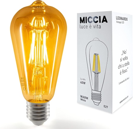 Bec Miccia, LED, sticla/metal, alb cald, E27, 3,4 W