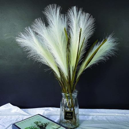 Buchet flori artificiale Beau Jour, matase/hartie/metal, alb/verde, 5 fire, 70 cm - Img 1