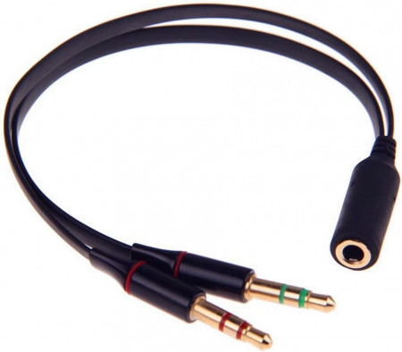 Cablu Audio Smartera Jack 3.5mm tata la 2x 3.5mm mama, aur 24K, negru, 20 cm