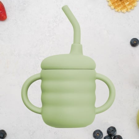 Cana din silicon cu pai, AppeKids - Raw Green