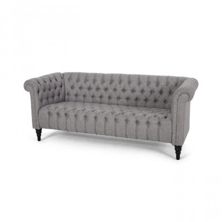 Canapea Chesterfield, gri, 75 x 184 x 76 cm - Img 1