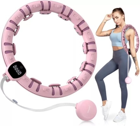 Cerc inteligent Bubbacare Hula Hoop,16 sectiuni detasabile, afisaj digital, roz, 121 cm