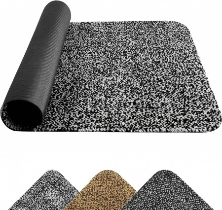 Covoras antiderapant Mibao, polipropilena, negru/gri deschis, 60 x 90 cm
