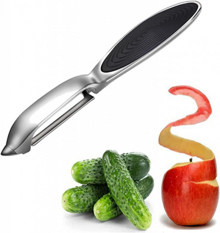 Decojitor de fructe si legume, otel inoxidabil/ aliaj/zinc, argintiu/negru, 16 x 1,5 cm - Img 1