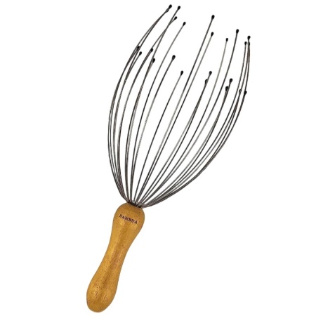 Dispozitiv de masaj pentru scalp BAMBUA, bambus/metal, natur/argintiu, 24 de degete
