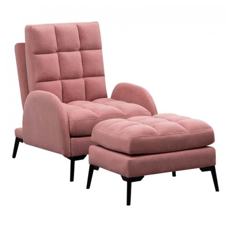 Fotoliu recliner cu scaun pentru picioare Cashanti, roz, 110 x 60 x 80 cm - Img 1