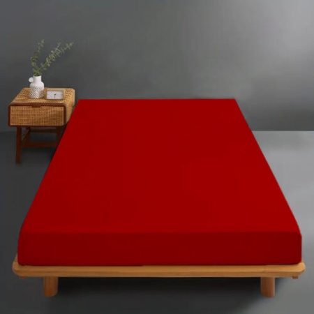 Husa de pat din bumbac 100%, tricot, rosu, 90x200 cm