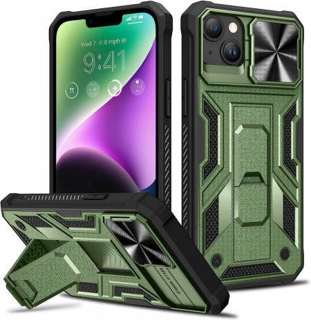 Husa de protectie compatibila cu iPhone 14 Plus 5G 2022 HWeggo, policarbonat/poliuretan, verde alpin, 6,7 inchi