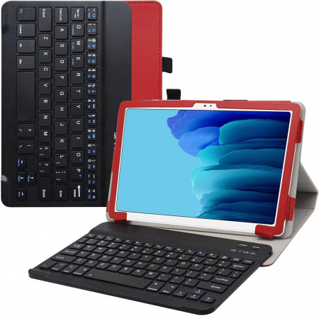 Husa de protectie cu tastatura detasabila pentru Samsung Galaxy Tab A10 4.7 inch Samsung Galaxy Tab A10 4.2020 (500) T505 T LiuShan, piele PU/ABS, rosu/negru
