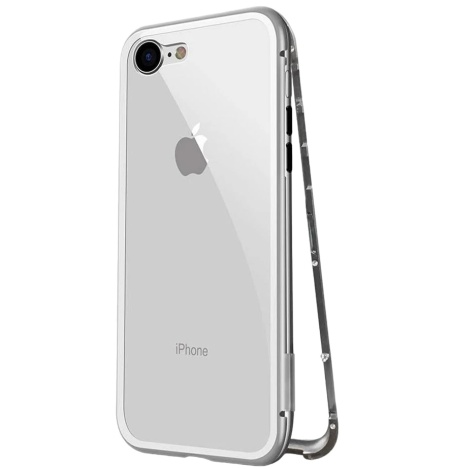 Husa de protectie fata-spate pentru iPhone 7/iPhone 8 BelloCase, metal/sticla, argintiu/transparent, 4,7 inchi